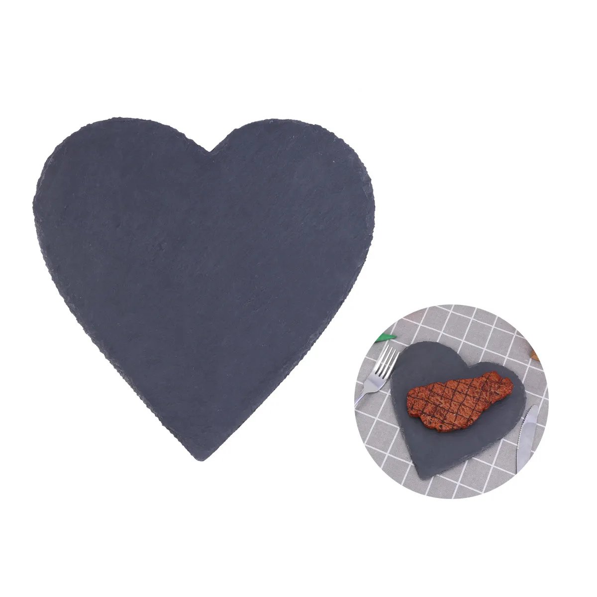Natural Heart-Shaped Plate 20Cm Cake Sushi Pizza Fruit Cheese Serving Tray Rich Elements Healthy Lifestyle Stone