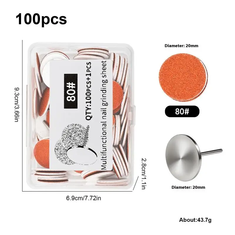 100 Stück austauschbare selbstklebende Nagelkunst-Schleifpolierpapierscheiben mit Metallnagellager für die Reparatur von Maniküre und Pediküre
