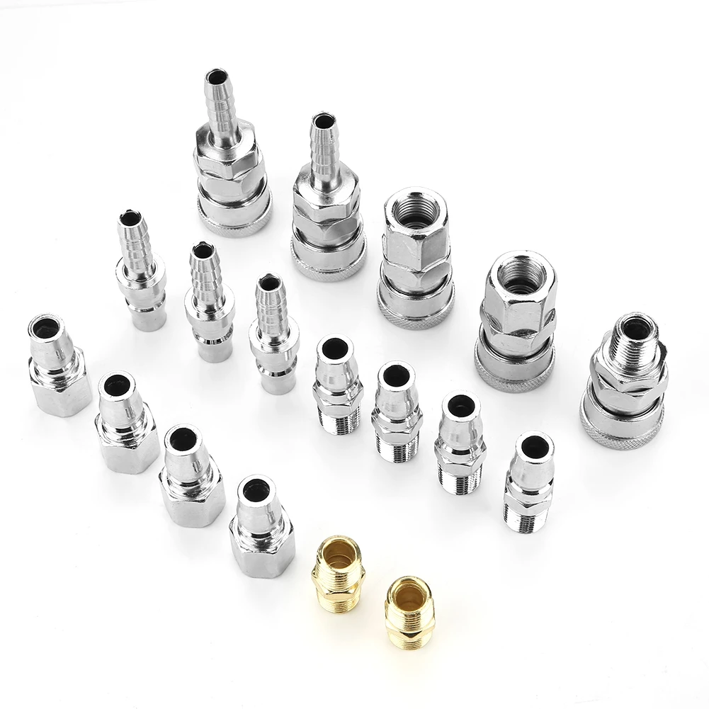 

18pcs Line Hose Air Compressor Connector Quick Release Assembly Set 1/4" Pneumatic Iron Parts