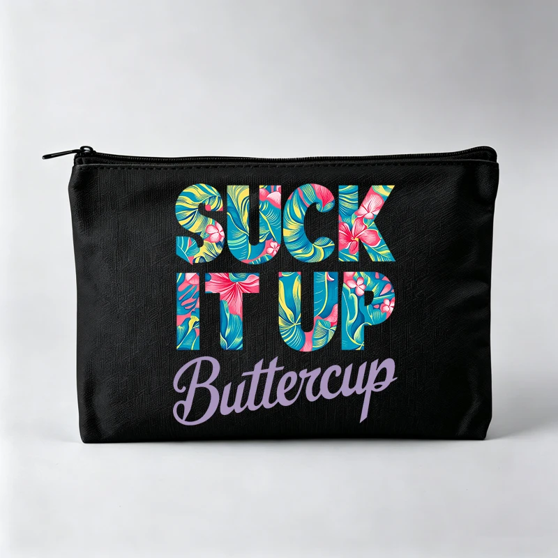 Women's Floral Letter Print Makeup Bag, Slogan Style Cosmetic Pouch for Daily Use