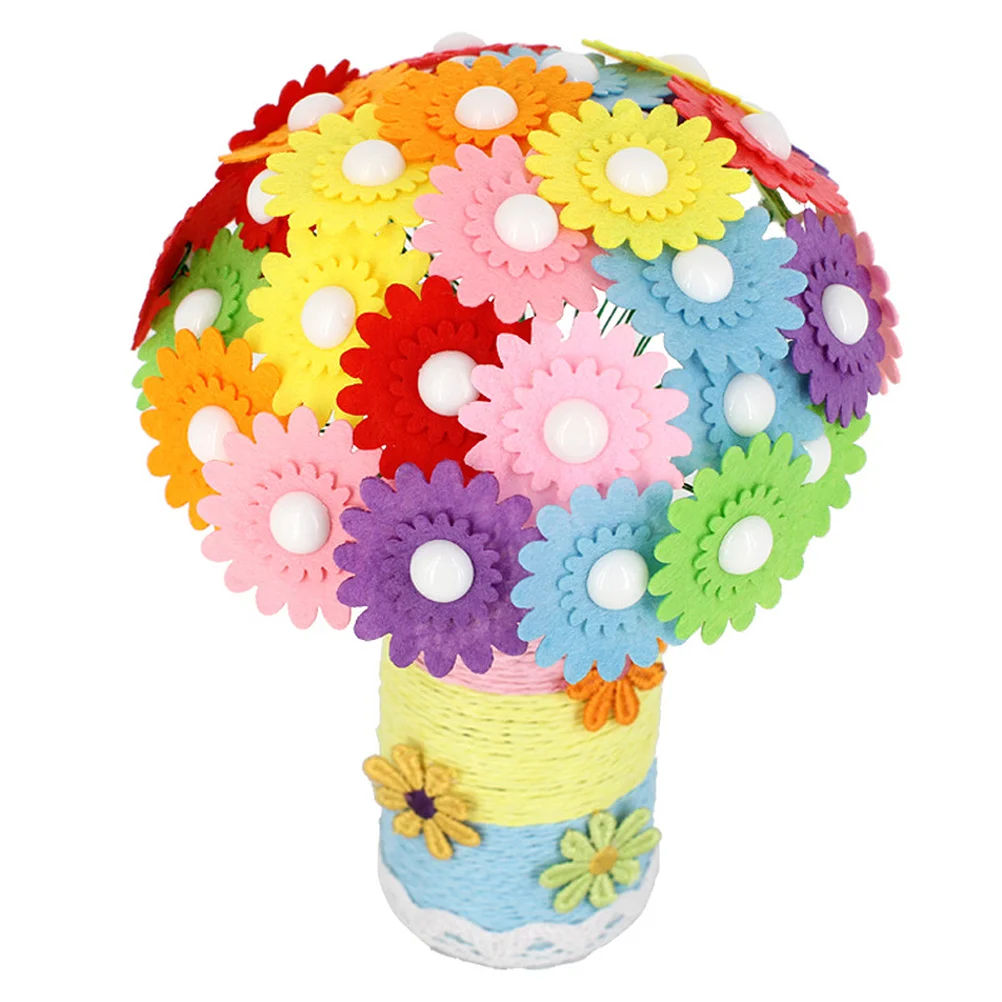 

1pc Diy Button Flower Craft Kit For Kids Educational Handmade Bouquet Set Button Flowers Supplies Kindergarten