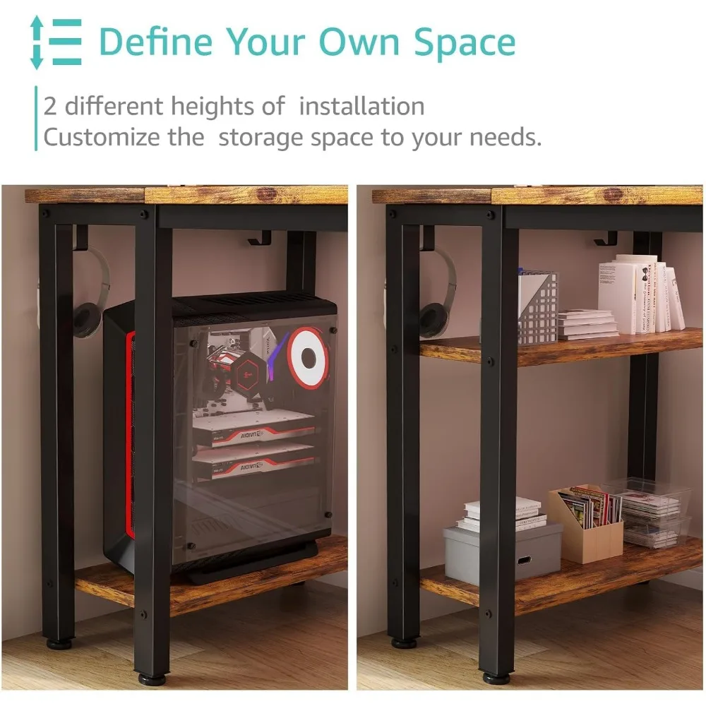 مكتب كمبيوتر حديث مقاس 55 بوصة مع 4 أدراج قماشية وأرفف تخزين للمكتب المنزلي ومكتب الكتابة والدراسة في غرفة النوم، Styli