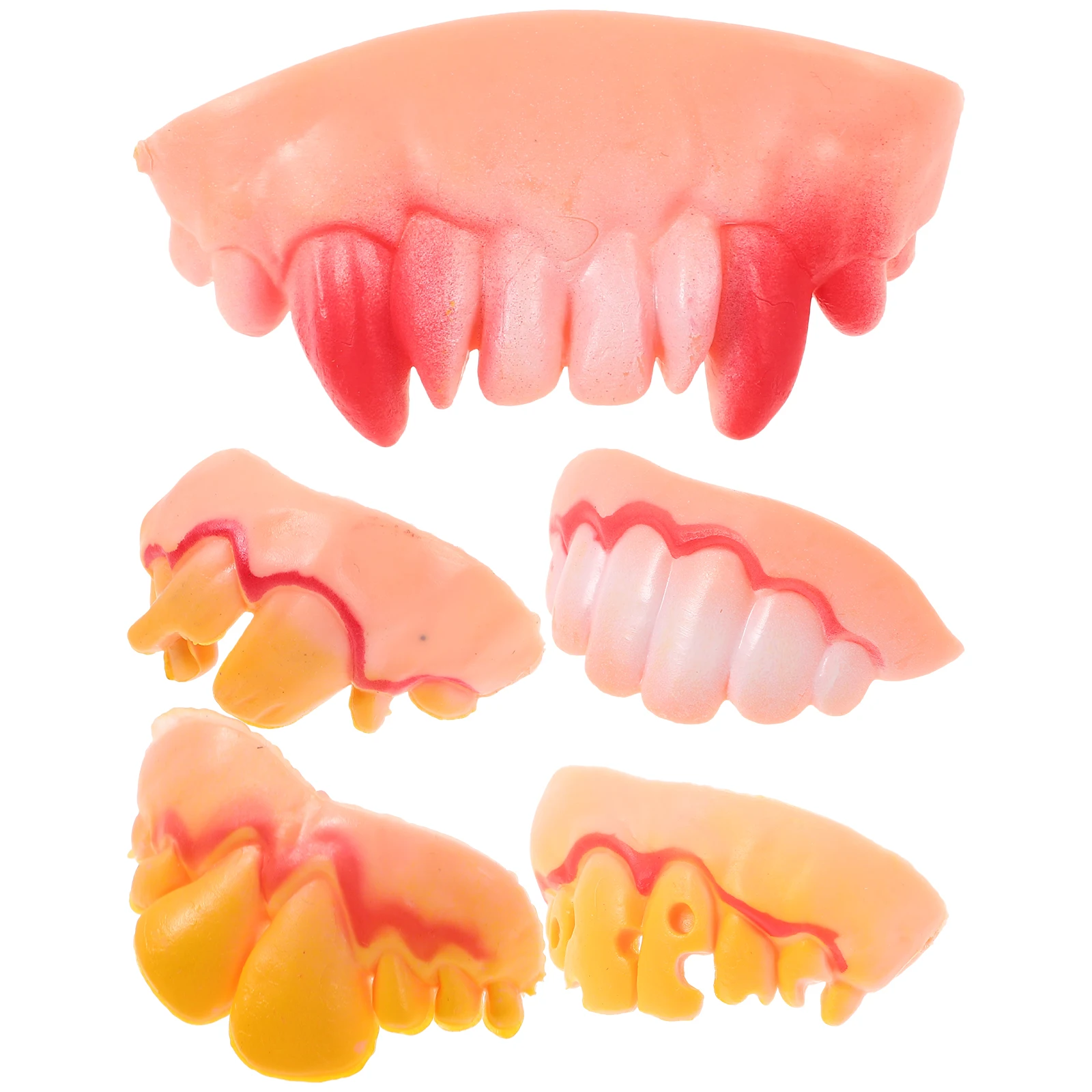 5Pcs Funny Ugly Gag False Fake Teeth Goofy Wacky Freaky Front Teeth Decoration Props Trick Toy Party Halloween Game Accessory