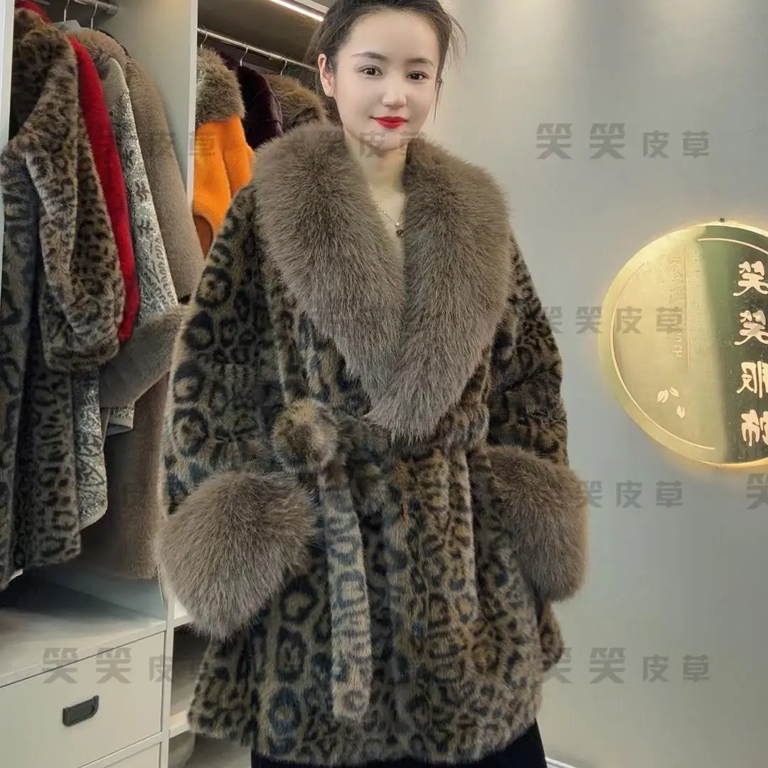 2024 New Fur Fashion Autumn and Winter Leopard Coat Short Style Thicker Temperament Mainland China Women Fur Jacket