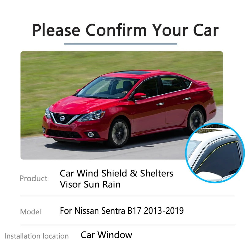 For Nissan Sentra Sylphy Pulsar B17 2013~2019 Sun Windows Visor Awning Trim Wind Shield Deflectors Guard Protector Accessorie