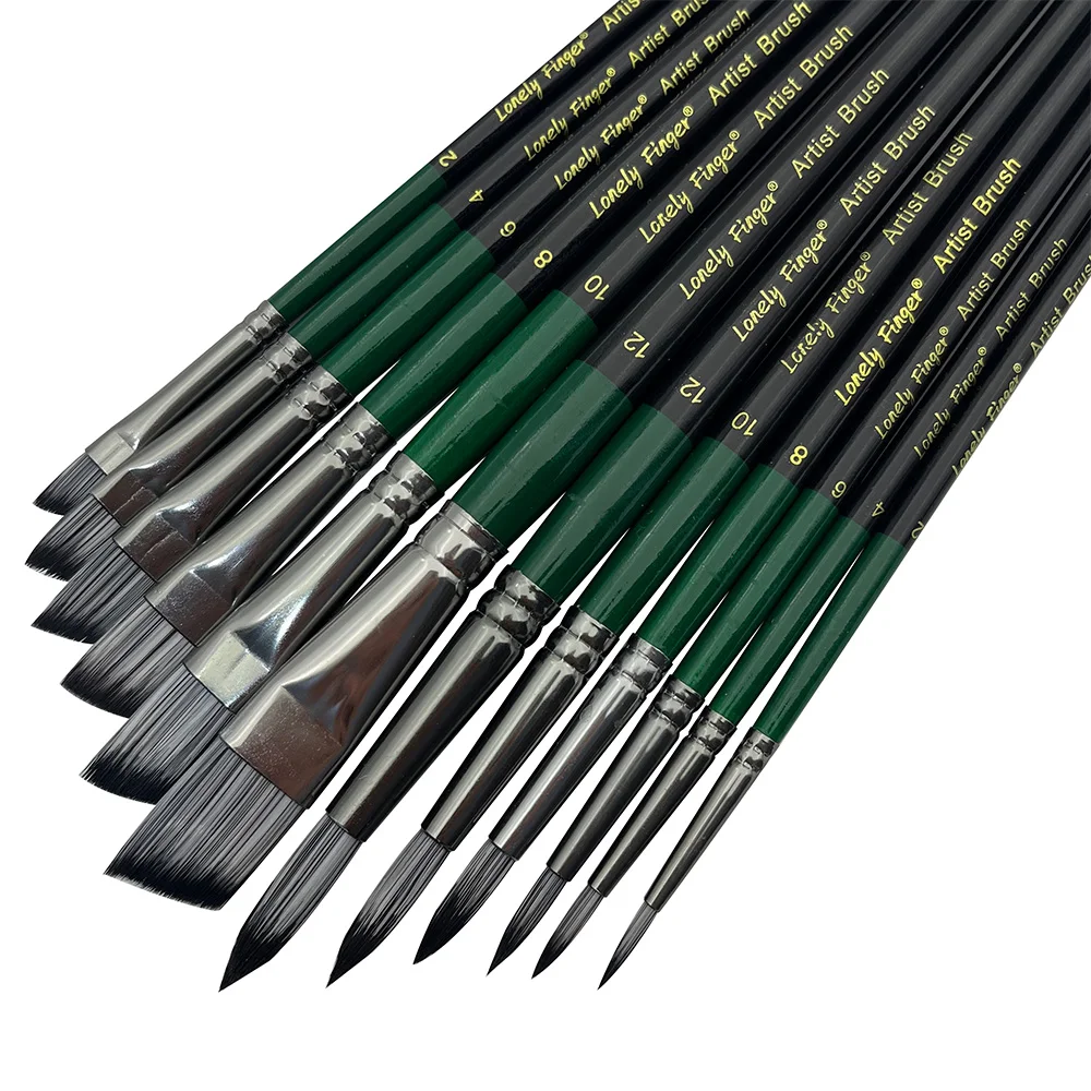 Art Painting Brush Assorted Set of 12 Round and Angle/Filbert/Flat Brushes for Acrylic Watercolor Gouache Hobby Painting