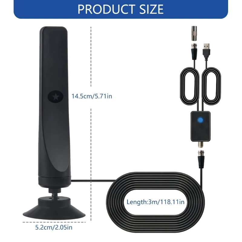 هوائيات HDTV الرقمية المضخمة، استقبال تلفزيوني داخلي كامل الوضوح 1080 بكسل، كابل محوري 9.84 قدم، نقل ثابت