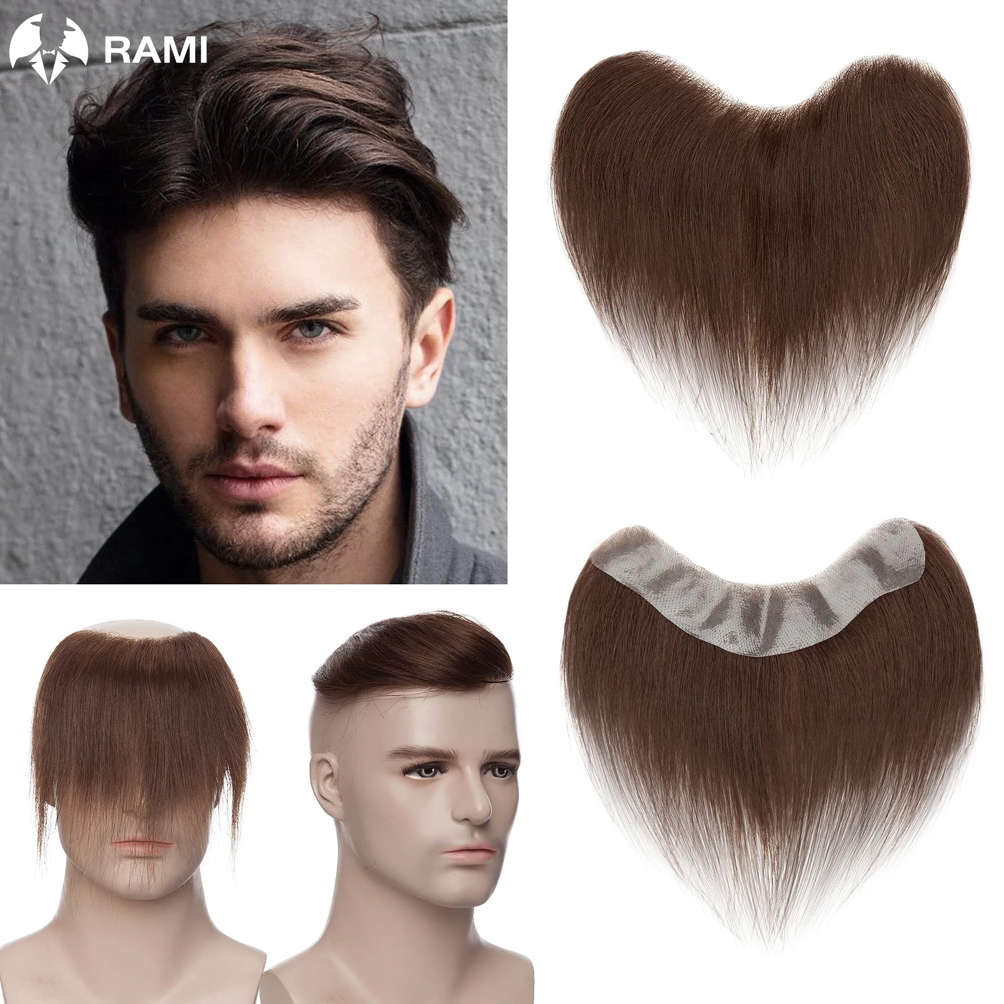 Men Hairline Toupee Brown Hairpiece For Man Natural PU Front Toupee Wigs Remy Hair With Thin Skin Base Men's Hairline Toupee