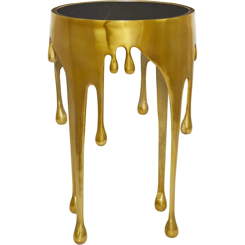 

Aluminum Metal Side End Accent Table Drip End Table with Melting Design and Shaded Glass Top, Side Table 16" x 16" x 25", Gold