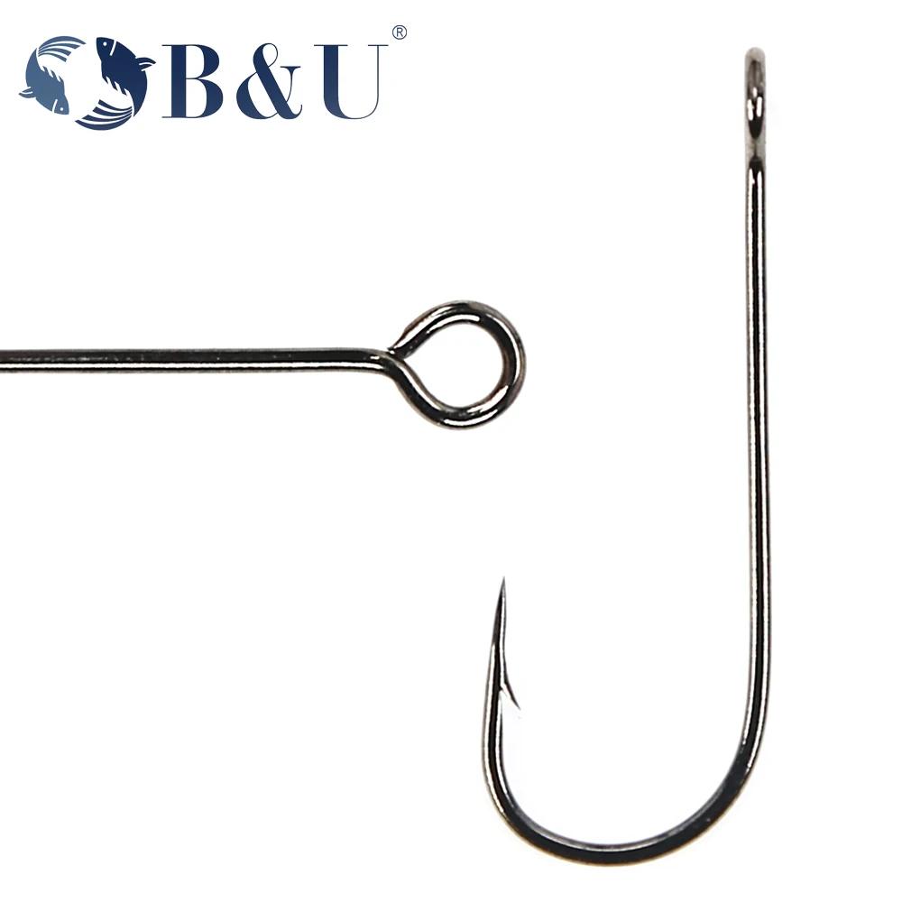 B&U 20pcs Barb Hook Fishing hook big ring Carbon Steel Single Hooks tackle Worm Hooks With big eyes Ring
