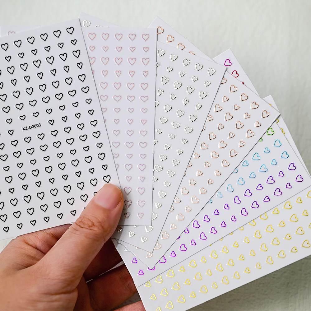 6/8개입 3D 러브 하트 네일 스티커 금색 은색 검정색 하트 셀프 접착 슬라이더 10*8cm DIY 발렌타인데이 매니큐어 데칼