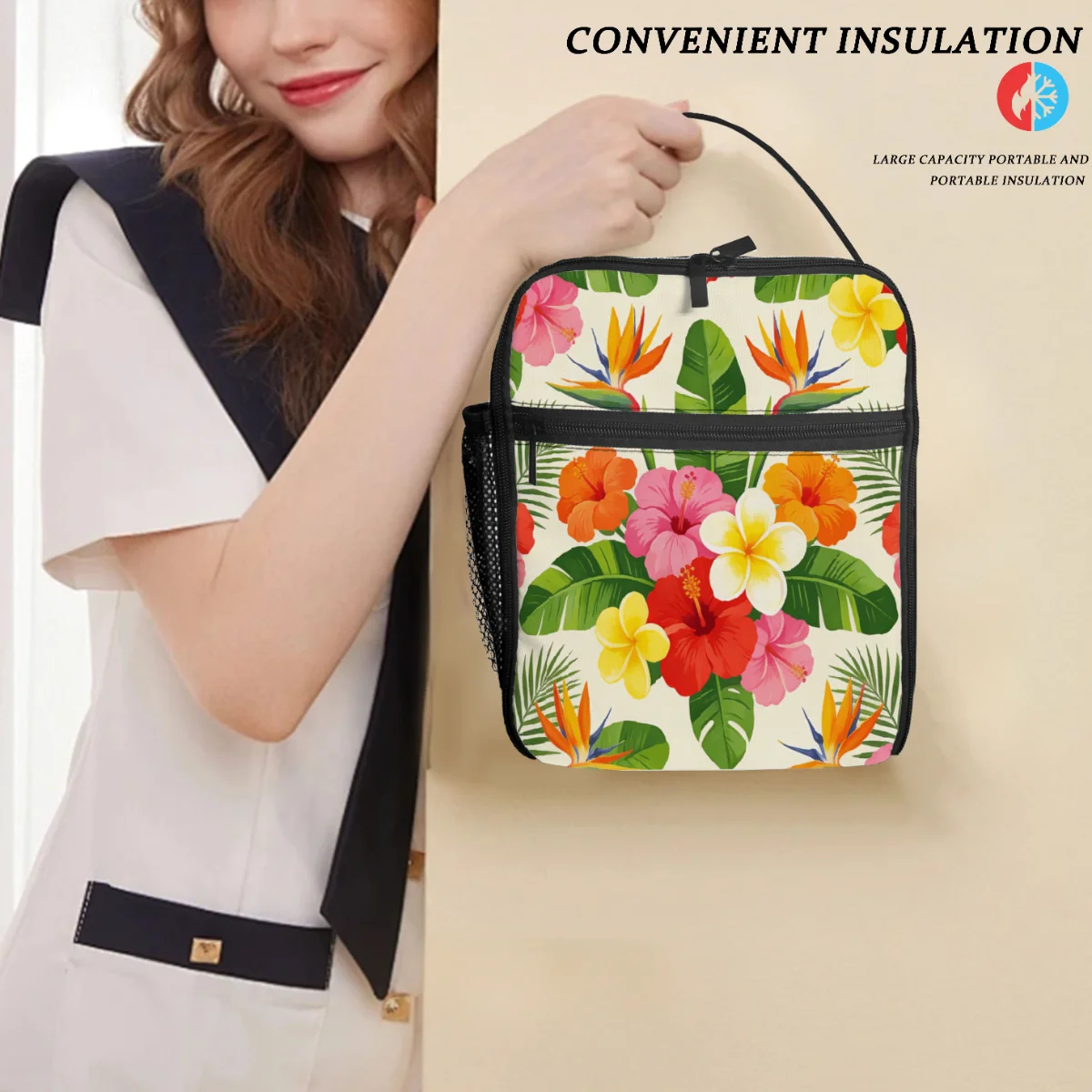 

Красочная термосумка для обедов с тропическим цветочным принтом, портативная сумка для обедов, легкий ланч-бокс для пляжа, школы, работы и путешествий
