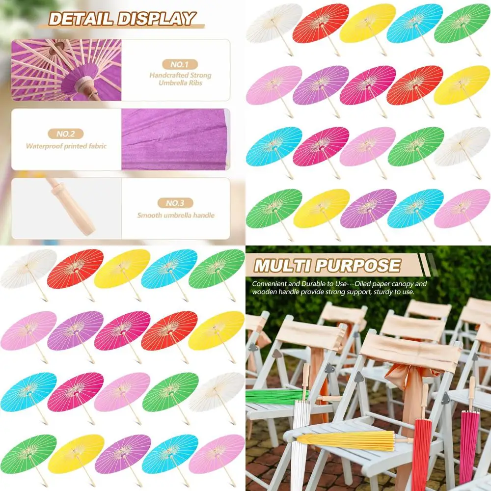 

20 Pack 23.6 Paper Umbrellas, Traditional Chinese Decor, Ideal for Weddings & Holiday Ornaments