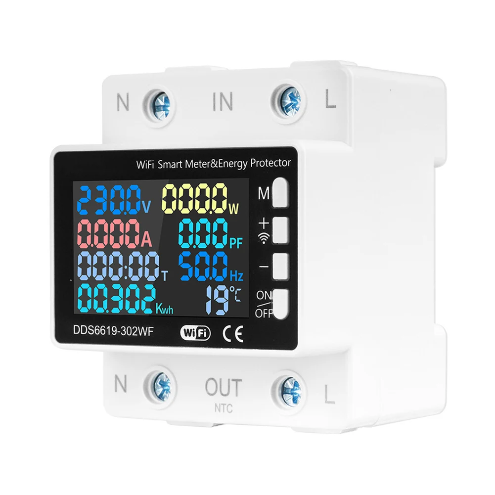 for Energy Meter Digital Usage White WiFi for Smart Energy Meter Real Time for Data Monitoring 63A Max Current Rating