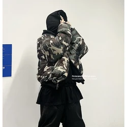 Firmranch Dark Green Camouflage Reversible Cotton Padded Jacket For Men Women Winter Hooded Thick Bread Coat High Street Outfits