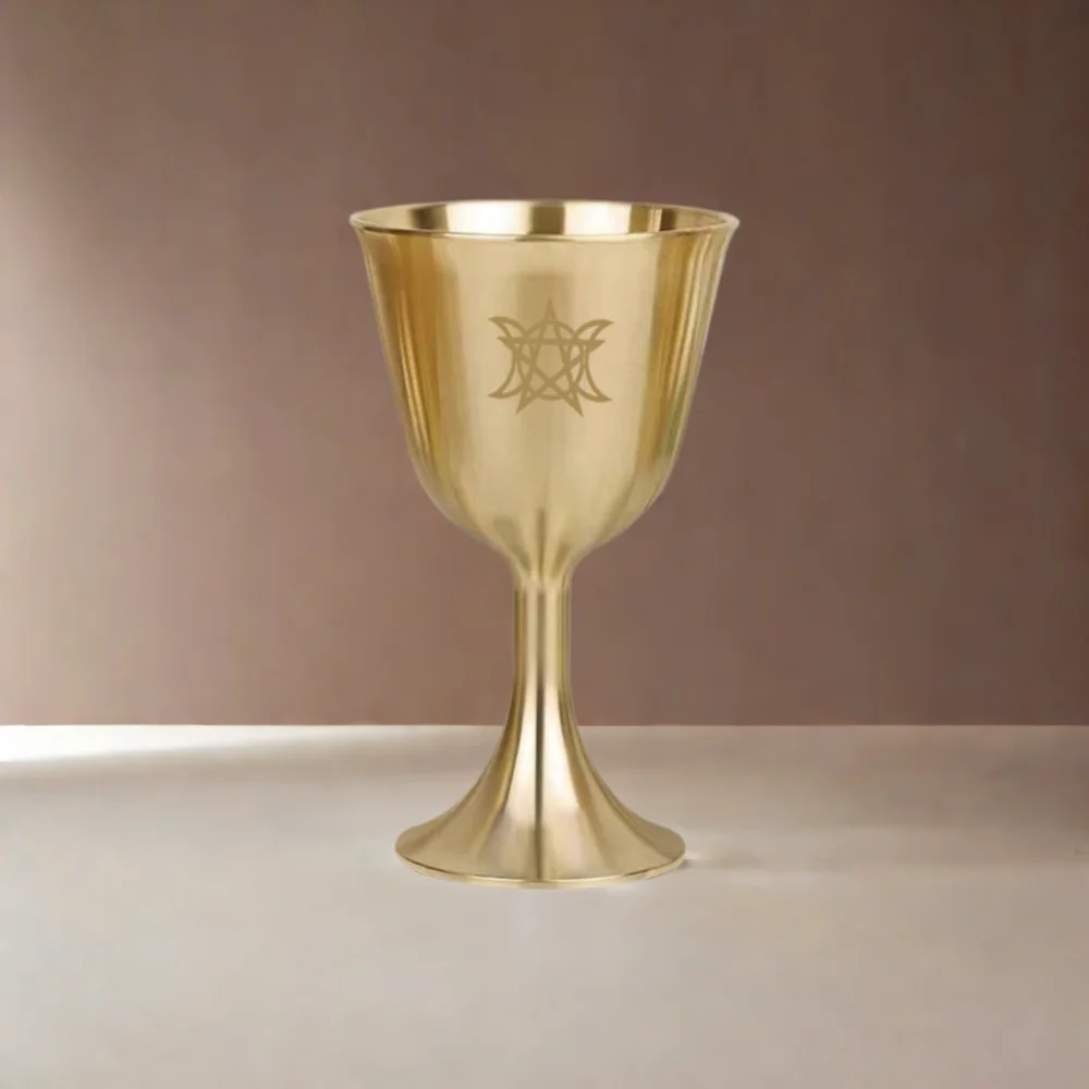 Three phase moon pentagram brass Holy Grail, Wicca Ceremony Holy Water Cup, Altar Chalice, Desktop Decor Tarot ornament, 2Pcs