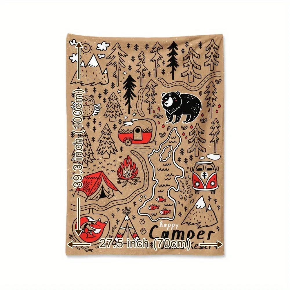 

Cartoon Camper Flannel Blanket - Soft All-Season, Camping Travel Home, Gift for Friends Family