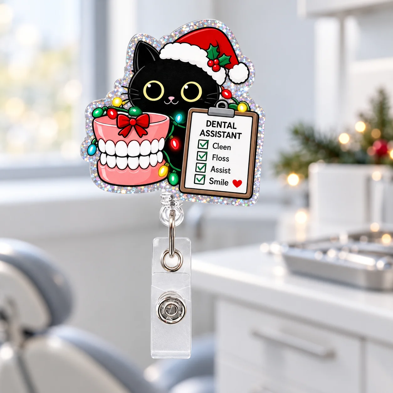 Badge Reel Nylon Acrylic Badge Holder Christmas Black Badge Reel Swivel For Trade Shows Id Card Access  Staff