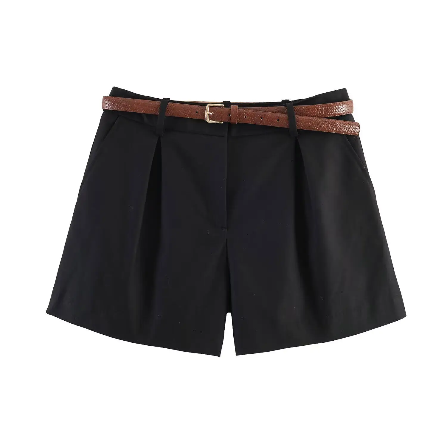 

Черные женские шорты 2026: летние повседневные шорты в американском стиле, уличные, на молнии, с поясом и карманами, с высокой талией, широкие штанины