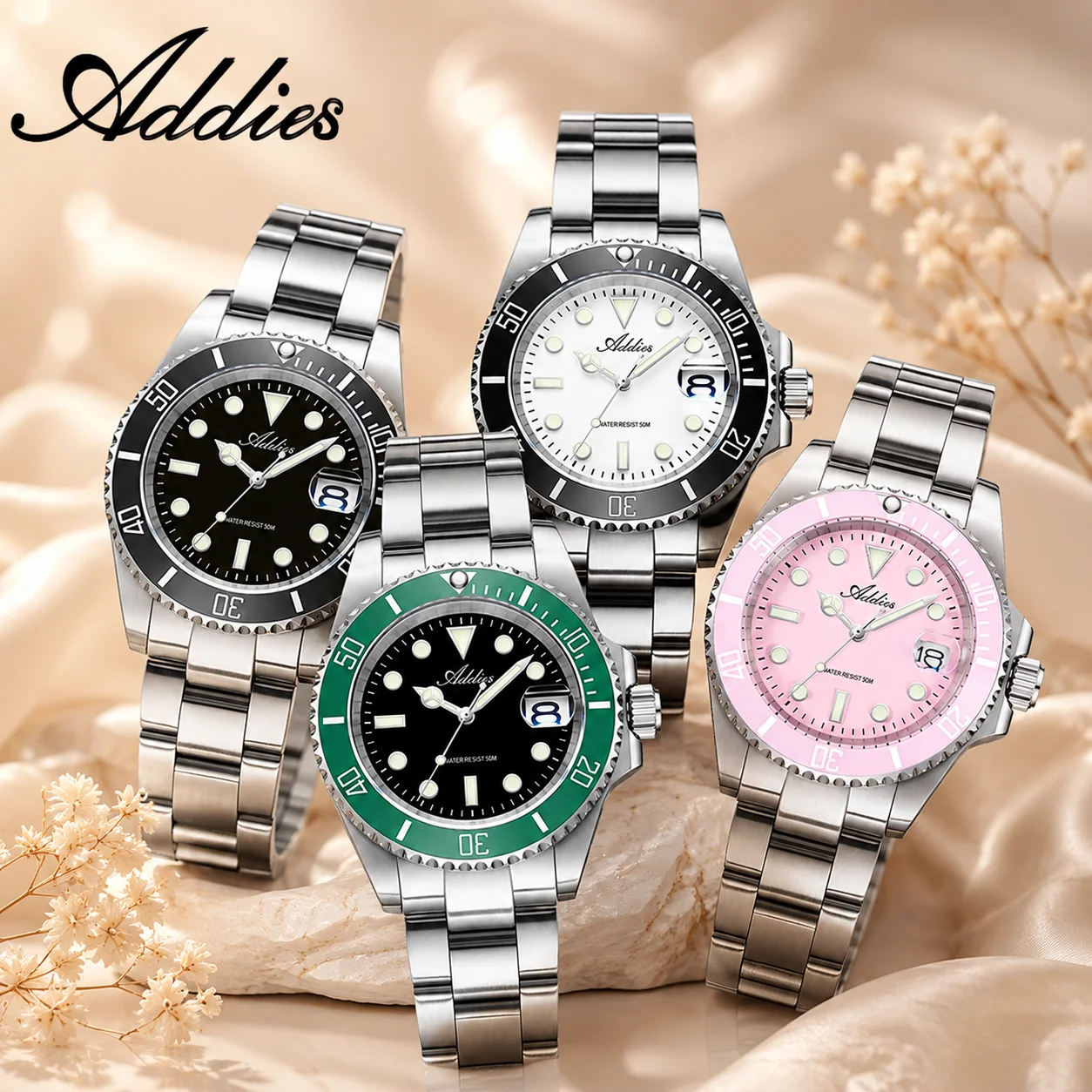 ADDIES Elegant Date Display Ceramic Bezel Ladies Watches Super Luminous Minimalist Luxury Quartz Wristwatches Simple Style Watch