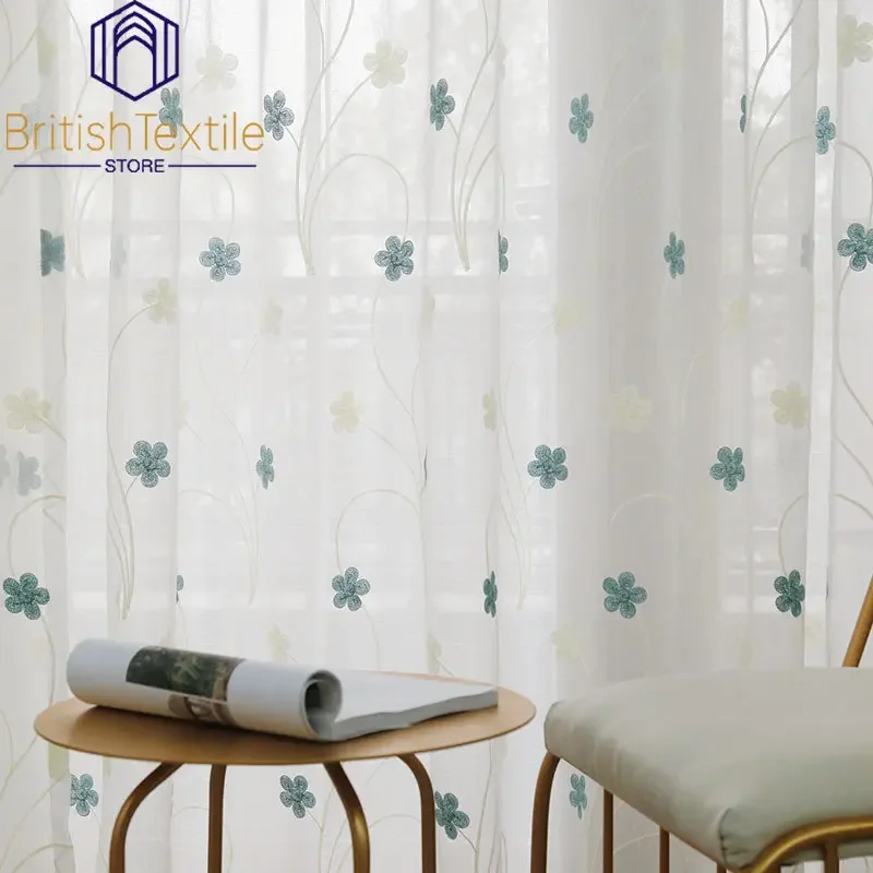 

Pastoral Curtains for Living Dining Room Bedroom All-match Solid Color Embroidered Tulle Window Screen Fabric Shreen Curtain