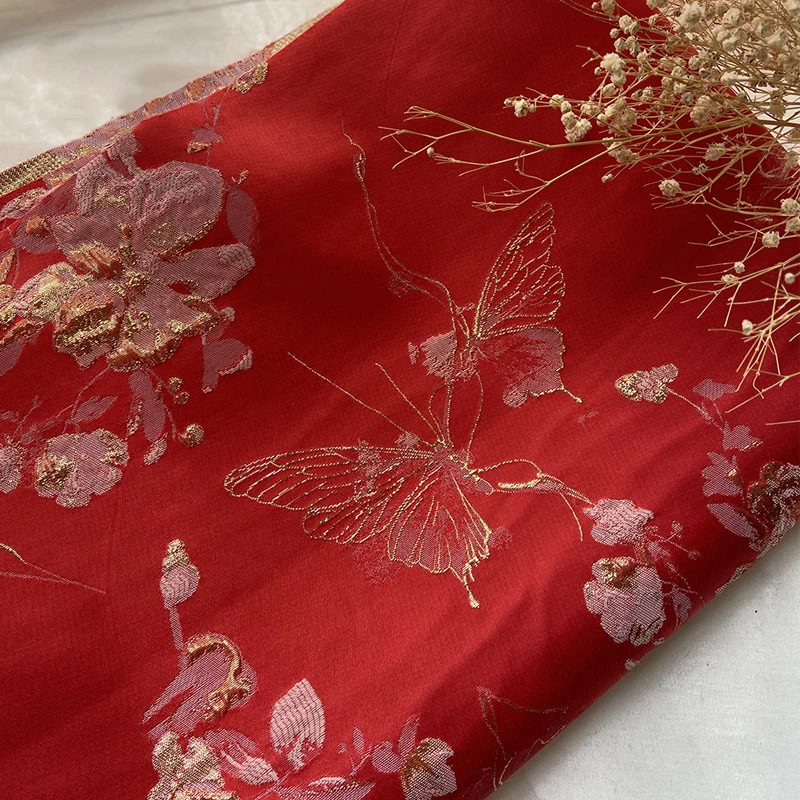 

Chinese Style Butterfly Embossed Jacquard Fabric Golden Yarn Dyed Cloth Elegant Women's Dress Shirt Bag Decorative Sewing Fabric