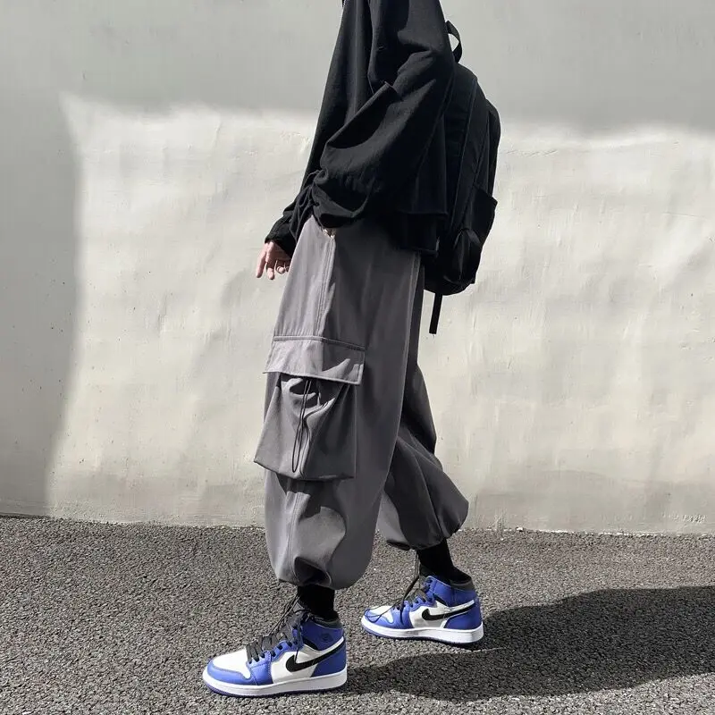 Summer Handsome Men Cargo Pants Baggy Tube Ins Vibe Ulzzang Streetwear Trousers Y2K Kpop Gothic Party Club Dance Chic Pants