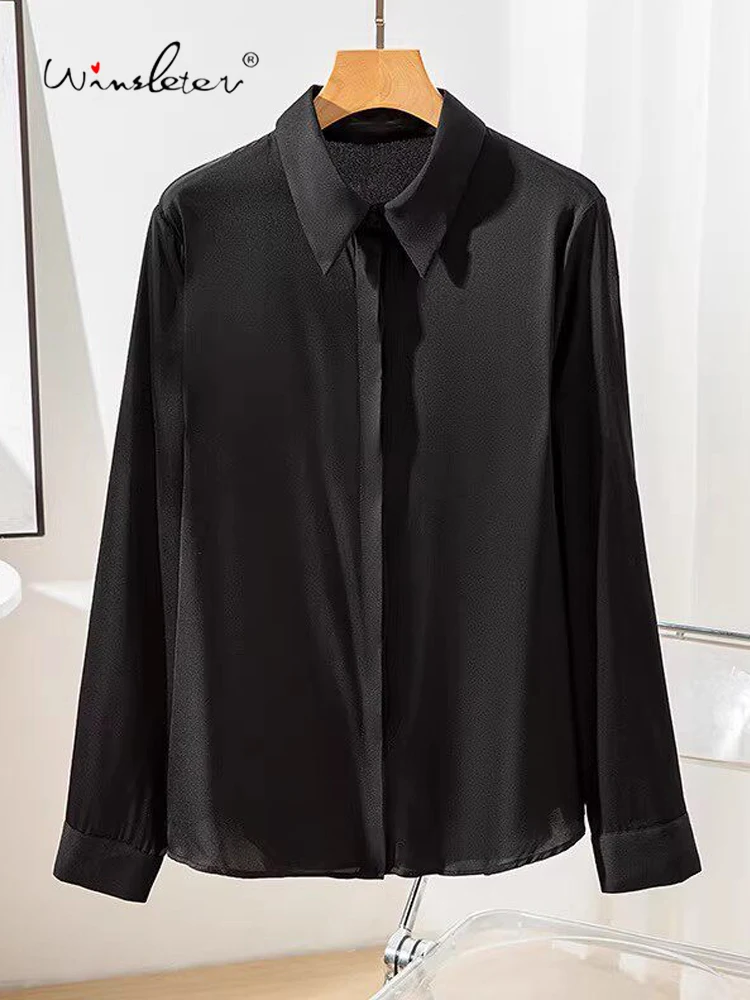 

Элегантная блузка Winsleter из 93% шелка и 7% спандекса, однотонная, с длинным рукавом, свободного кроя, для деловых женщин, лето 2026, T64704CC
