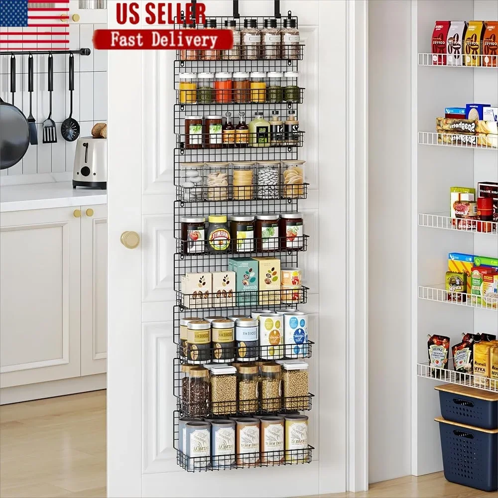 

Подвесной органайзер для специй, 9-уровневые настенные полки, большая вместимость для хранения в кладовой, без сверления, простое решение для установки