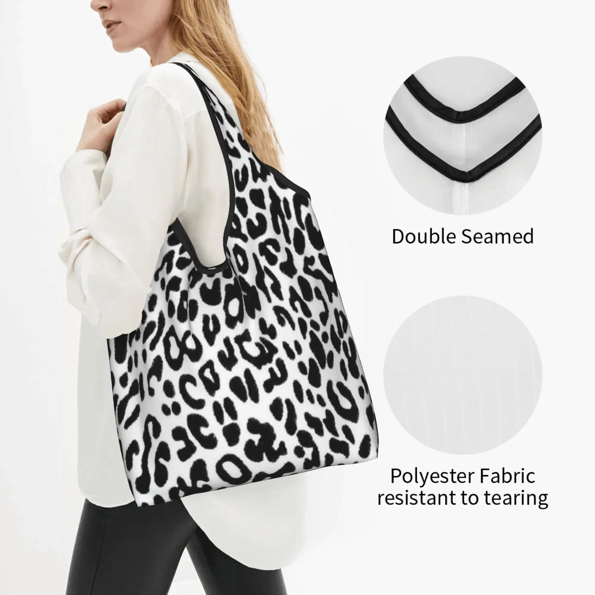 Custom White Tiger Skin Pattern Shopping Bags Women Portable Large Capacity Groceries Tropical Wild Animal Tote Shopper Bags