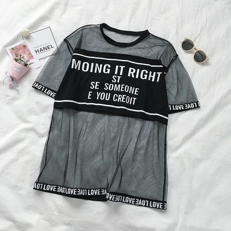 Fashion Hollow Out T Shirt Women Sexy Transparent Summer Tops Ladies Short Sleeve Loose T-Shirts Woman Tee Shir Camisetas Mujer