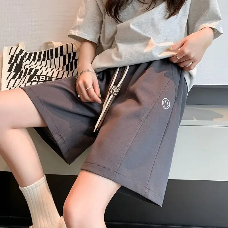 Comfortable Casual Shorts Summer Loose Elastic Waist Ladies Solid Color Straight Women's Clothing Simplicity Wide Leg Pants