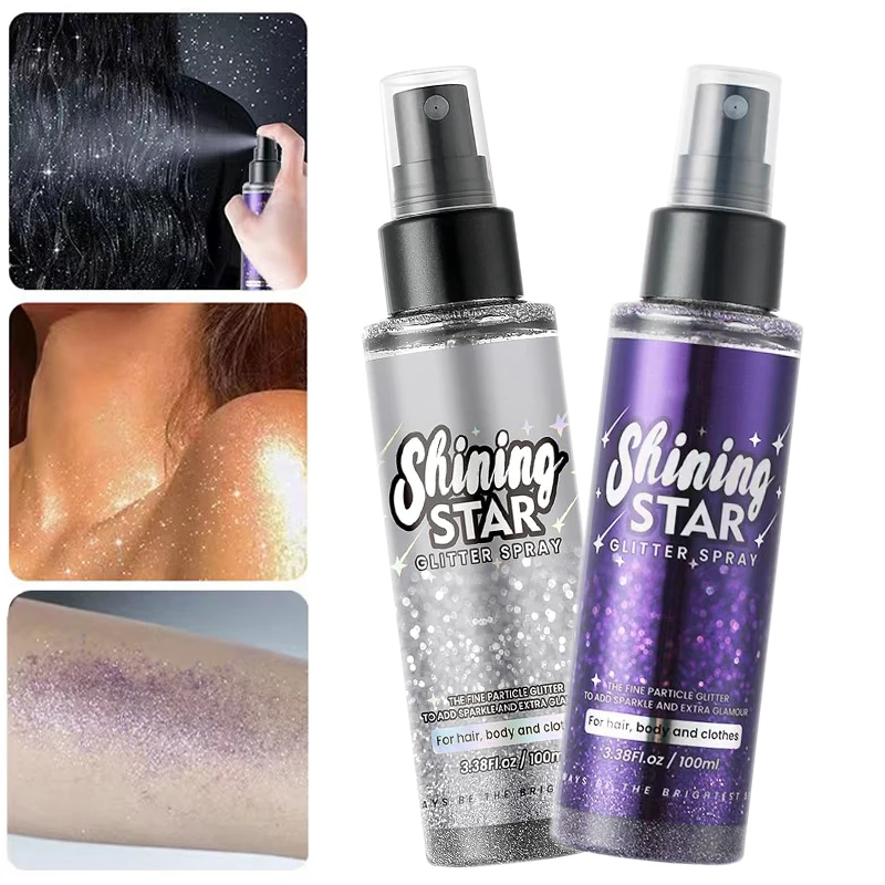 Festival Fashion Silver Purple Body Hair Glitter Spray Sharkle Cosmetic Shimmer Makeup Glitter For Hair Bogy Face Clothes 100Ml