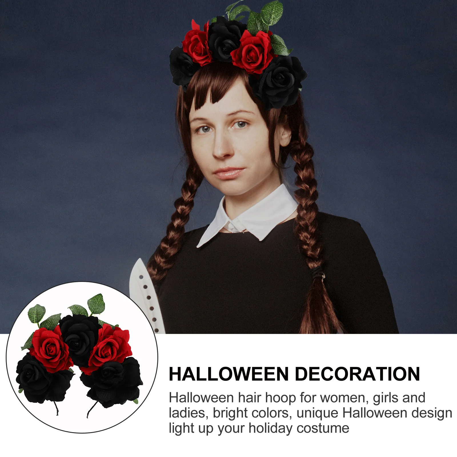 

1Pcs Rose Headpiece Halloween Flower Headdress for Women Girls Party Hair Decor Stylish Simulation Flower Hair Hoop Holiday