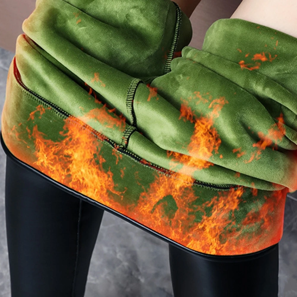 

Зимние узкие леггинсы из искусственной кожи с высокой талией для женщин, утепленные черные колготки на плюшевой подкладке, сексуальные облегающие брюки