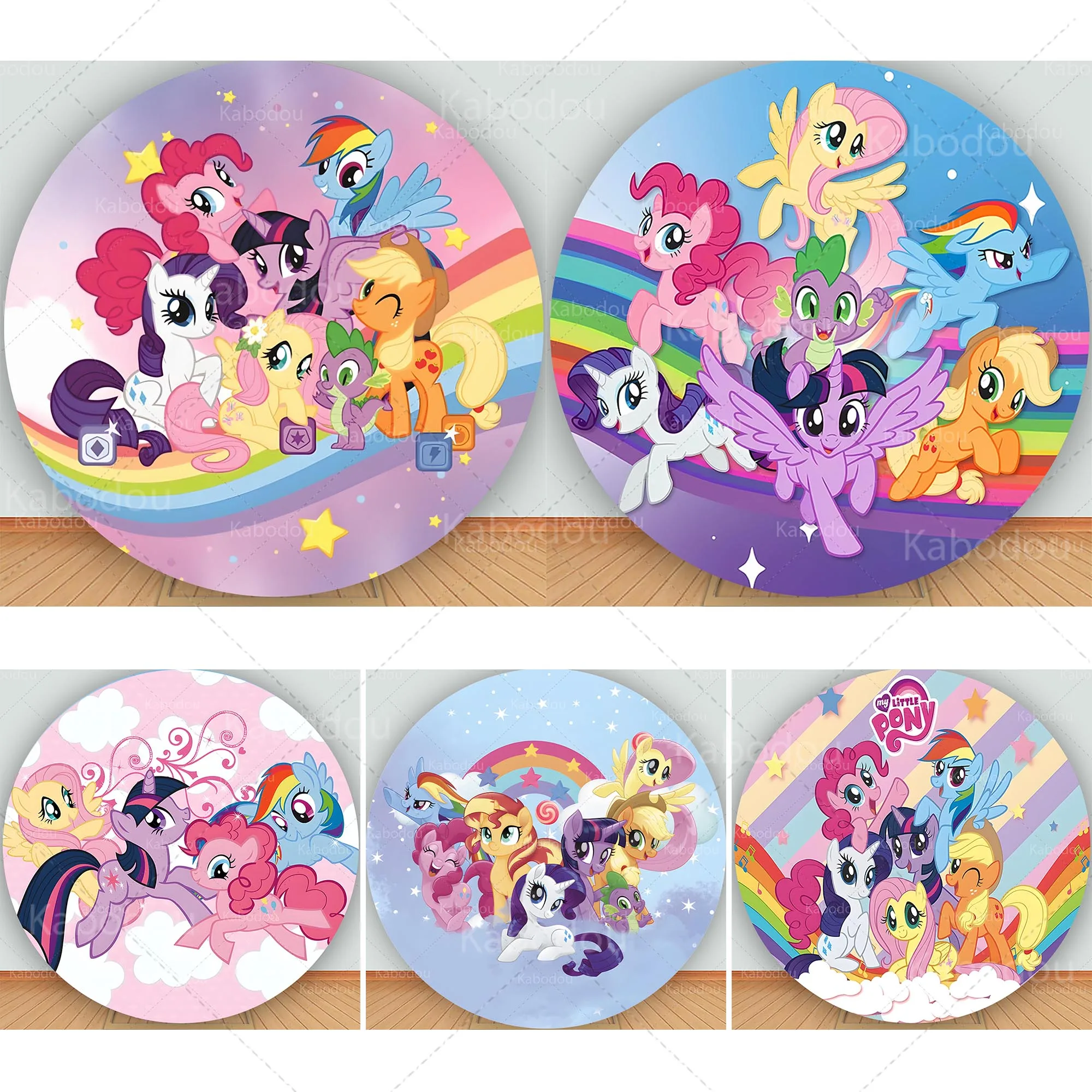 Fondo redondo de My Little Ponys para fiesta de cumpleaños, decoración de caballo de dibujos animados, fondo de fotografía para Baby Shower, utilería de estudio circular
