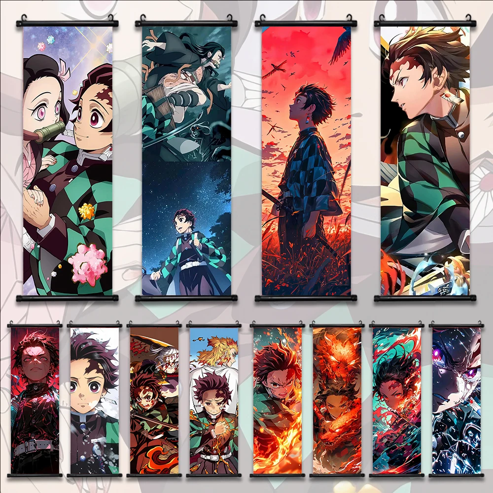 

Demon Slayer Tanjiro Scroll Wall Hanging Art Gift Canvas Print Anime Artwork Home Decor Bedroom Living Room Decoration Poster