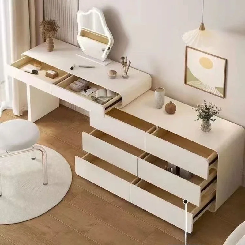 Solid wood cream wind dresser chest cabinet integrated retractable corner cabinet makeup table bedroom