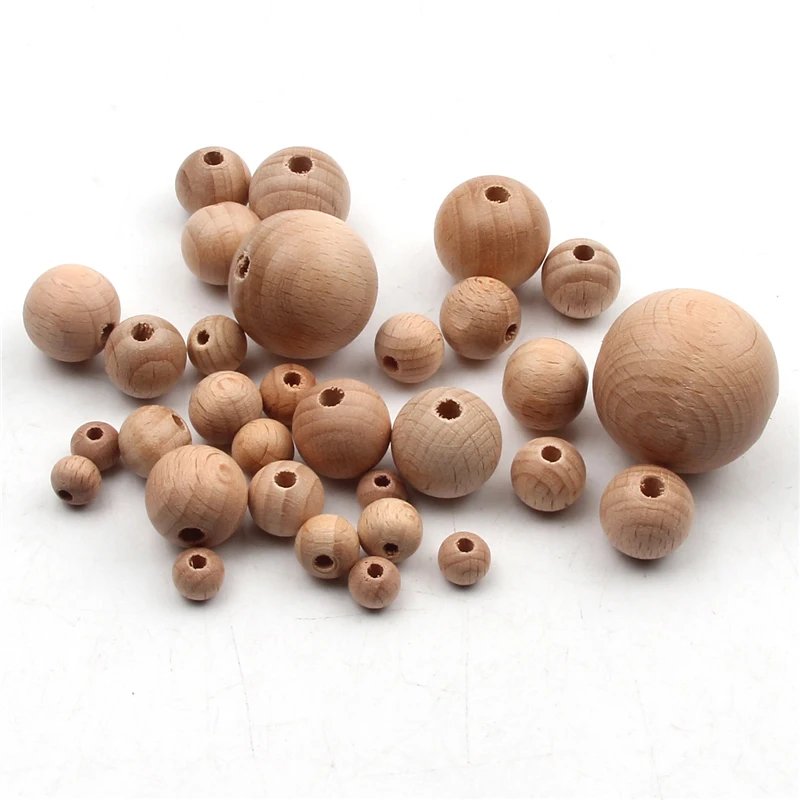 8-30mm Natural Wooden Round Beads Beech Wood Ball Loose Spacer Beads For Jewelry Making Diy Bracelet Necklace Crafts 1-100pcs