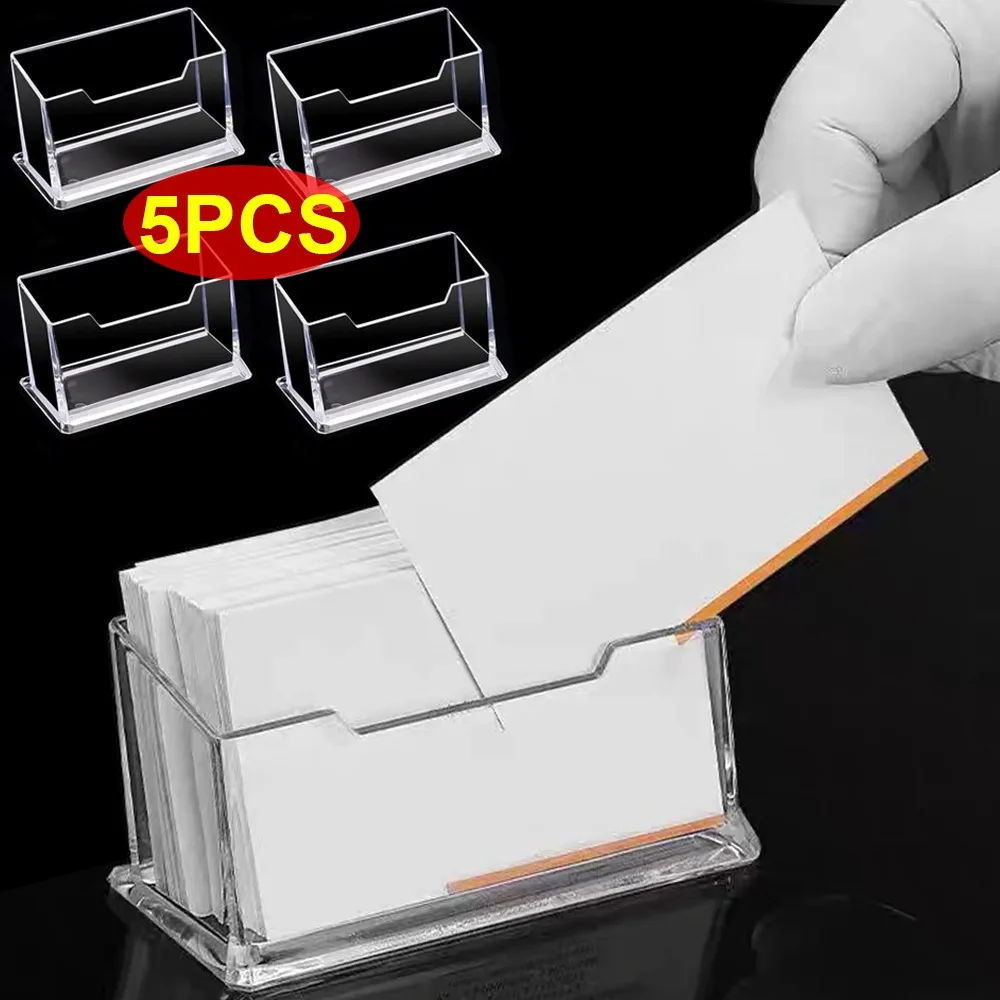 1/3/5Pack Single Layer Transparent Desktop Business Card Display Stand Box Office Business Cards Holder Desk Shelf Storage Boxes
