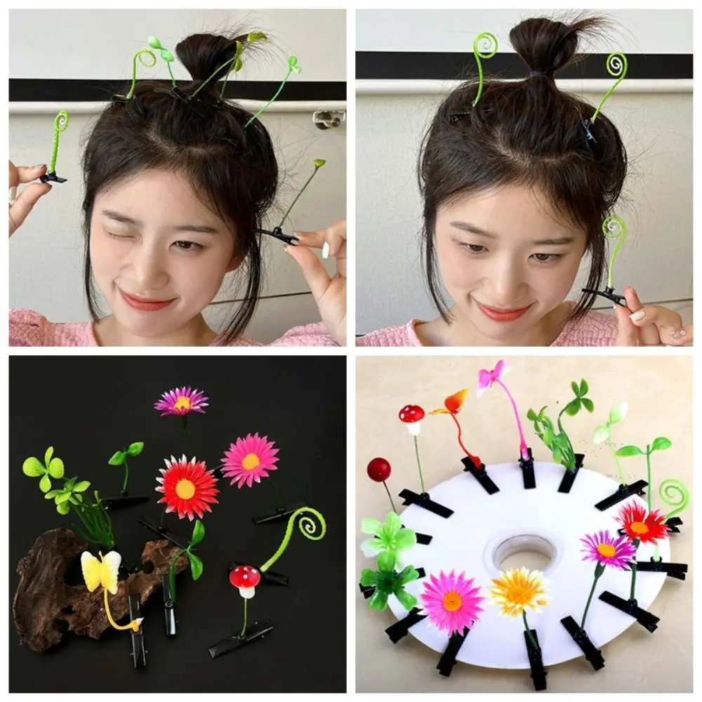 

1Pair Simulation Bean Sprout Hair Clip Mushroom Butterfly Flower Plant Hairpins Side Barrettes Cherry Cartoon Duckbill Clips