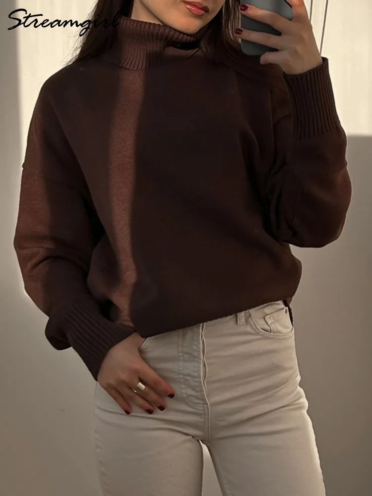 Winter Turtleneck Women Sweater Oversize Warm Knitted Pullover Loose Sweater Woman Winter 2024 Thick Sweater Winter Oversized