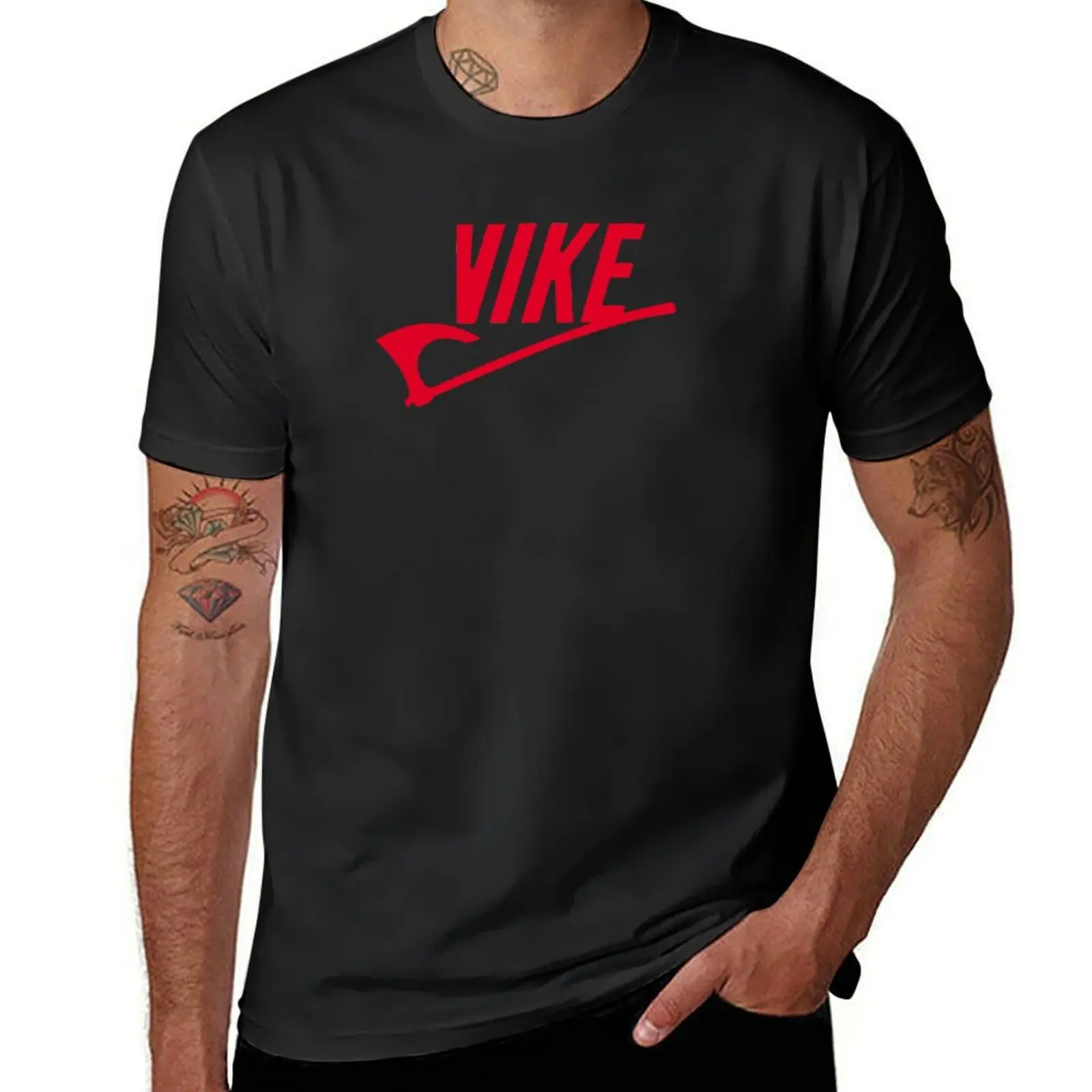 ¡VIKE III! Camiseta de peso pesado para hombre, ropa de moda coreana, con estampado de animales, color negro liso