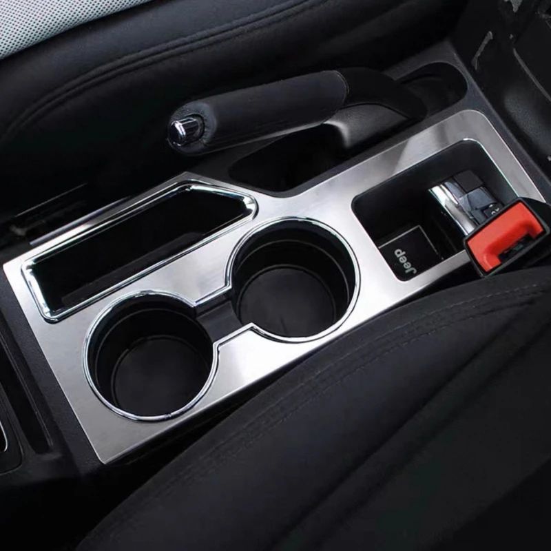 Car Silver Stainless Steel Console Gear Shift Water Cup Holder Frame Cover Trim for Jeep Compass Patriot 2008-2016