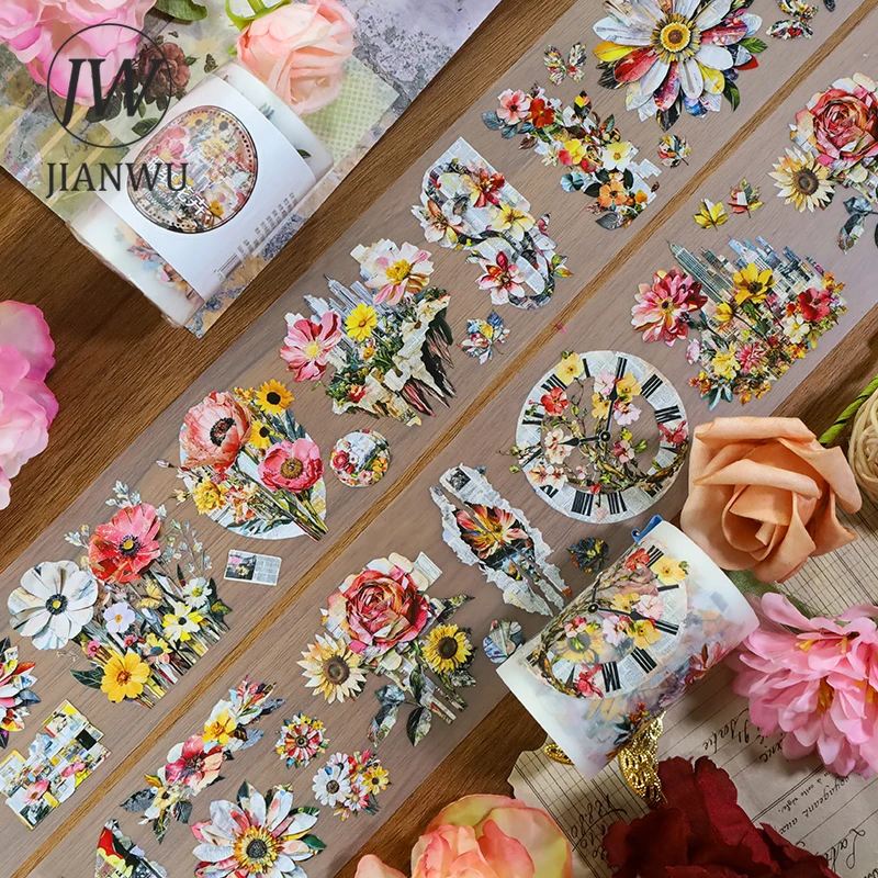 JIANWU60mm*200cm Vintage Newspaper Butterfly Flower Landscape Material Collage Scrapbooking PET Tape Creative Journal Stationery