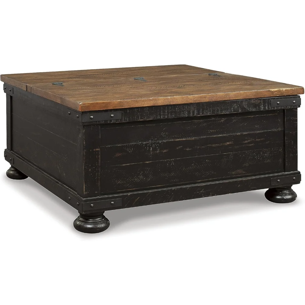 Signature Design by Ashley Valebeck Farmhouse Lift Top Coffee Table with Storage, Distressed Brown & Black Finish