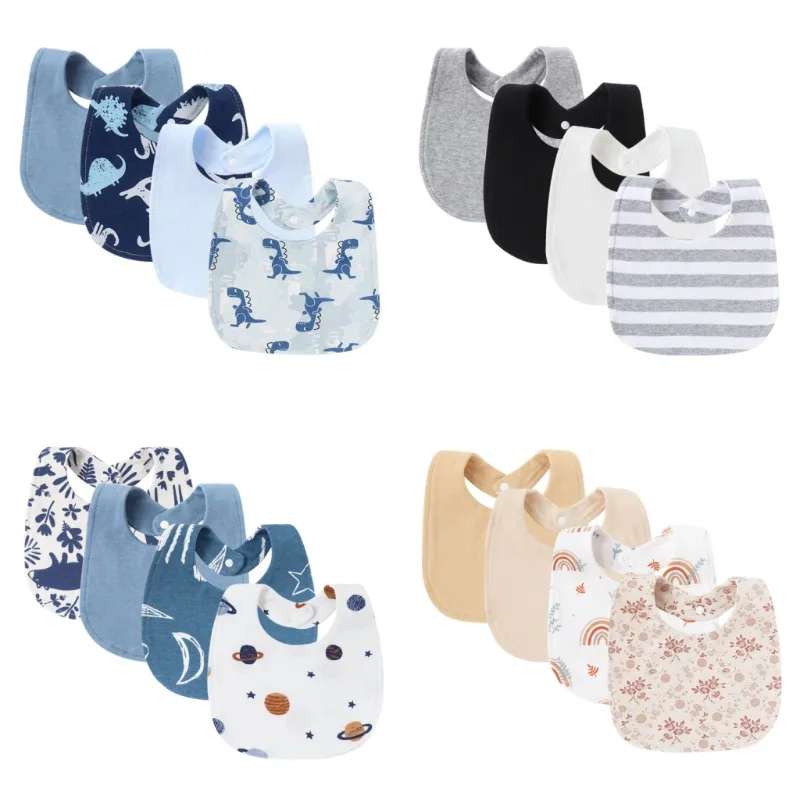 4 Uds. Baberos para bebé, ropa para eructar, toallas de Saliva para recién nacidos de dibujos animados para niñas y niños, delantal de algodón para niños, accesorios infantiles, conjunto de Baberos para niños pequeños