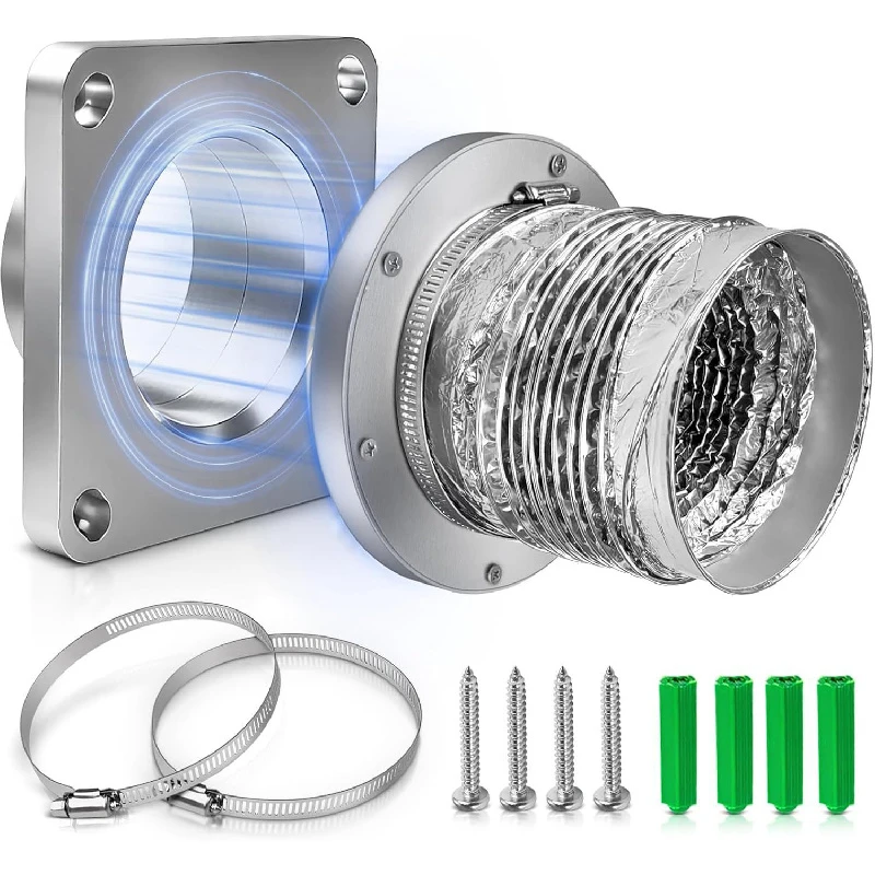 

Magnetic Dryer Vent Connector 180 Degree Square to Round Sealed Exhaust Coupling Kit - Dryer Hose Adapter for Laundry Machine