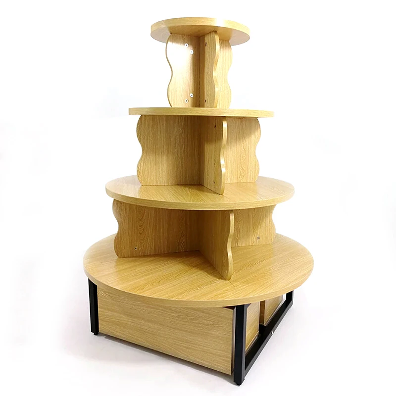 Custom. Multi-functional custom OEM detachable round shopping store MDF panel wood 3 tier tiered display table