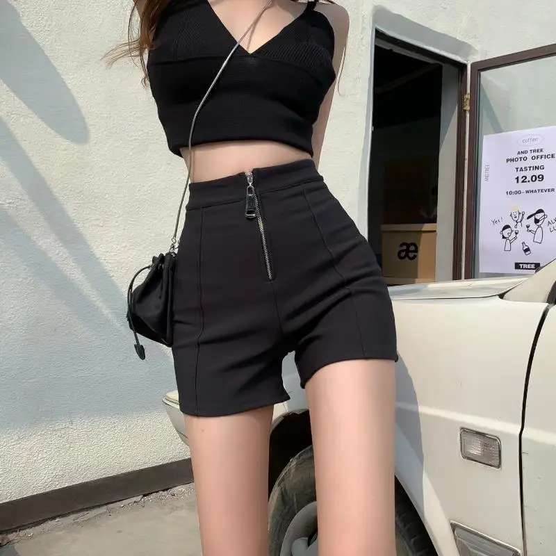 

High Waist Shorts Women Leisure Zipper Chic Sexy Summer Cool Girls Simple Y2k Streetwear Ins Korean Fashion Skinny Slim Mini